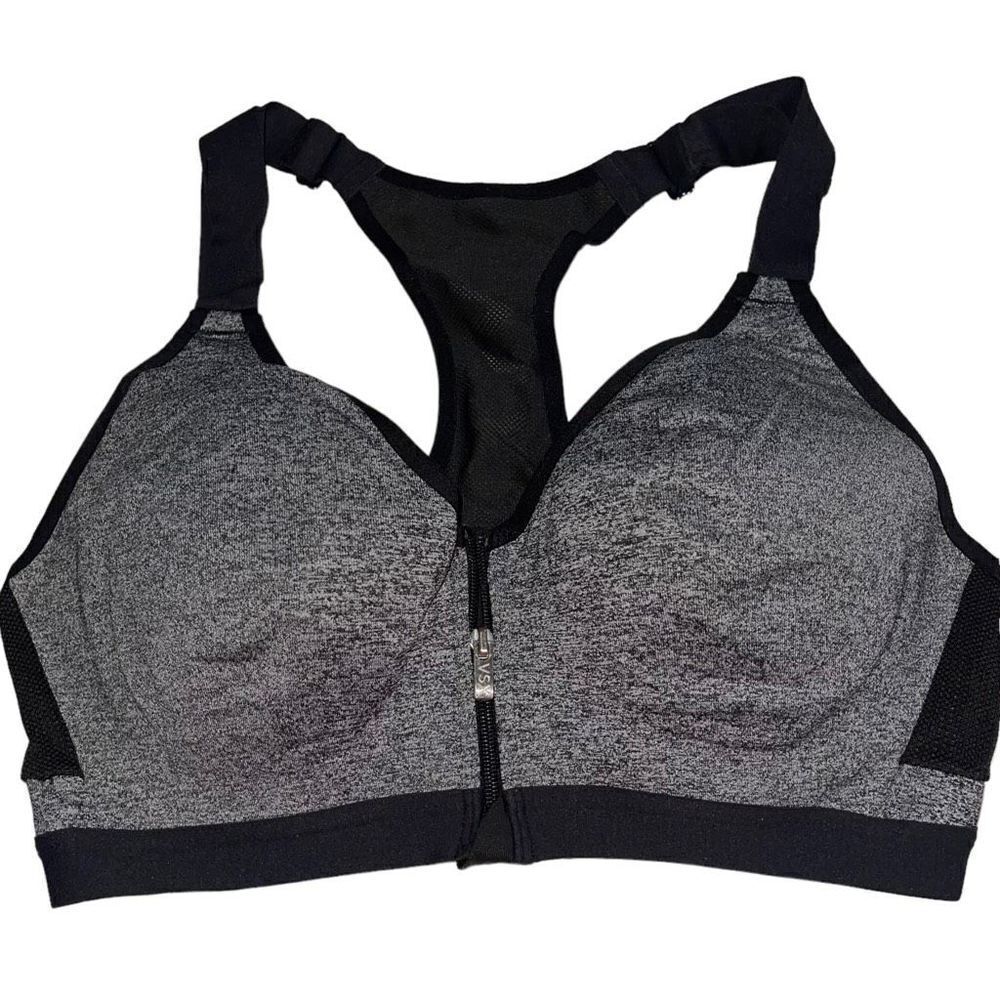 VSX Grey & Black Zip Front Sports Bra - Size 34C